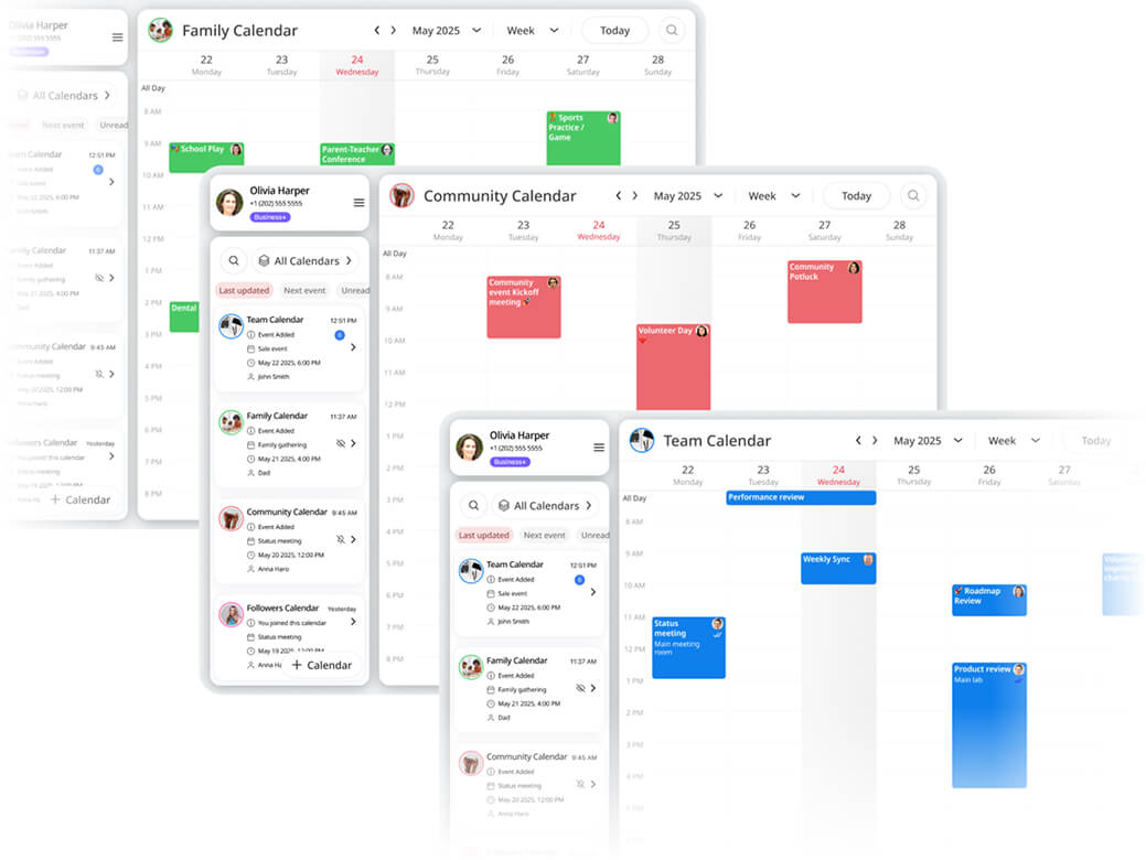 An administrator creating and managing multiple shared calendars in a list.