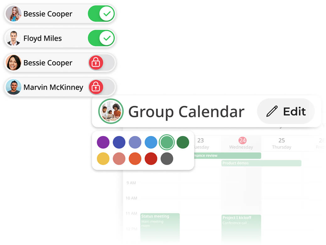 Changing the name, photo, and color of a calendar
