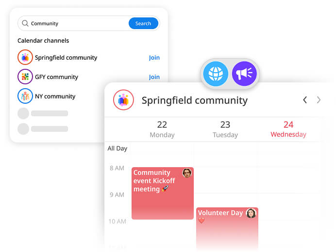 Public calendar channels being searched for in the GroupCal app