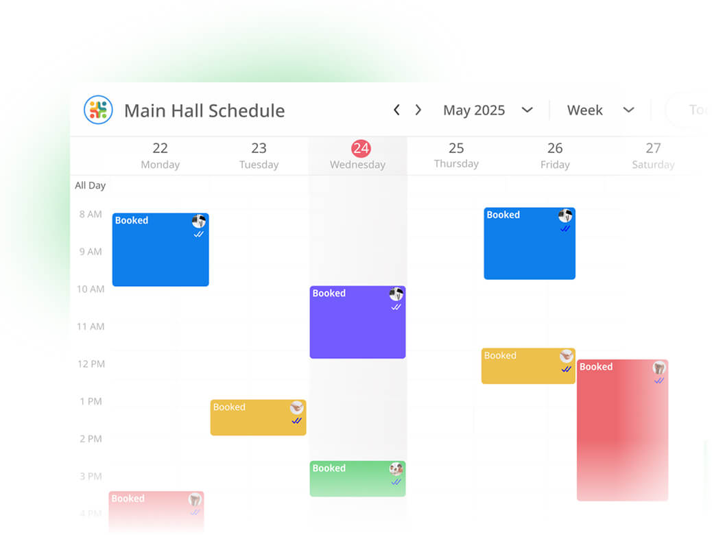 GroupCal interface showing resource scheduling for lecture halls and labs.