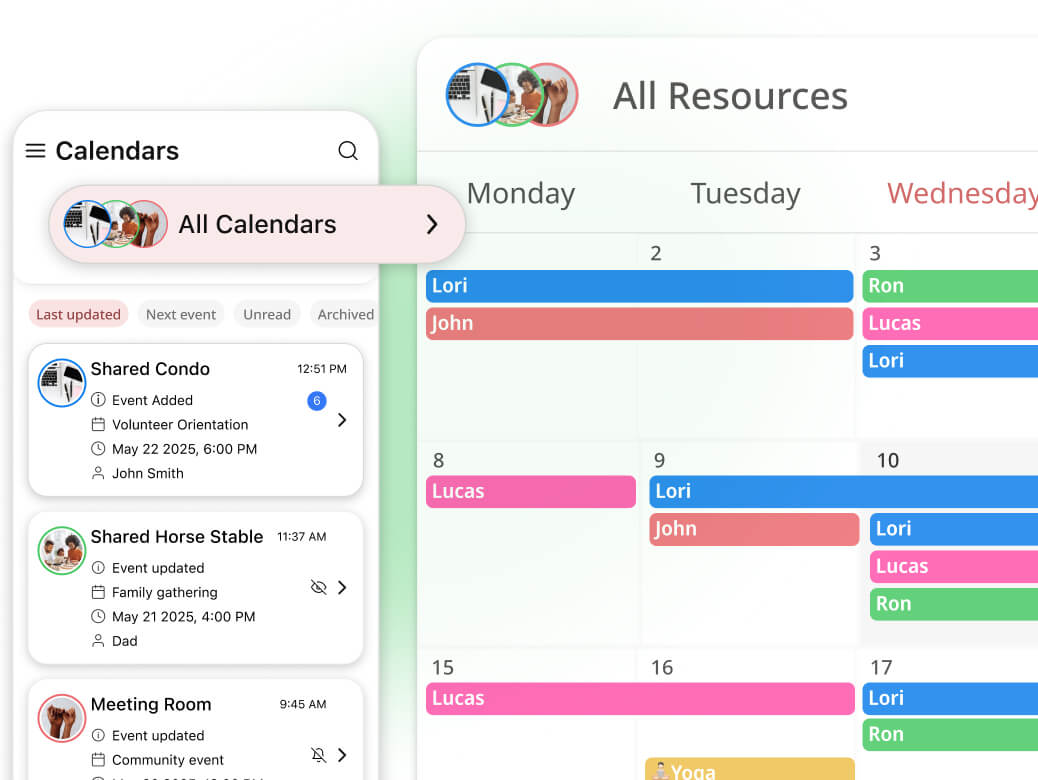 GroupCal interface showing management of all resources schedules in a unified place.