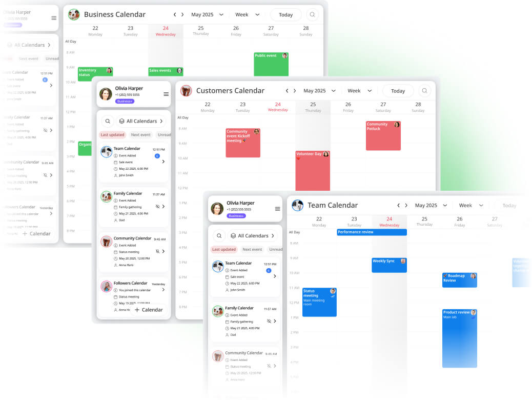 GroupCal interface showing management of all business schedules.