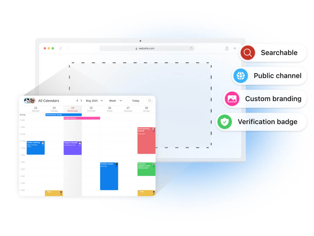 A GroupCal calendar embedded professionally on a business website.