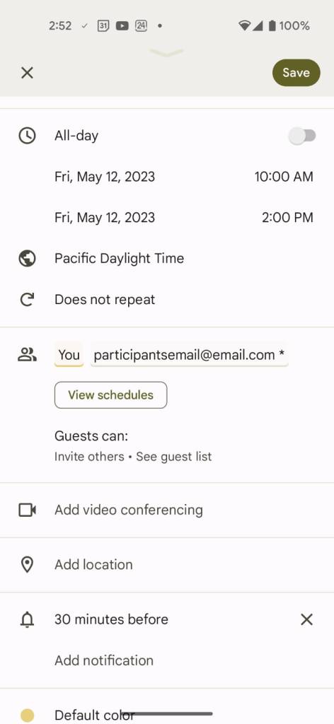 Google Calendar event details screen