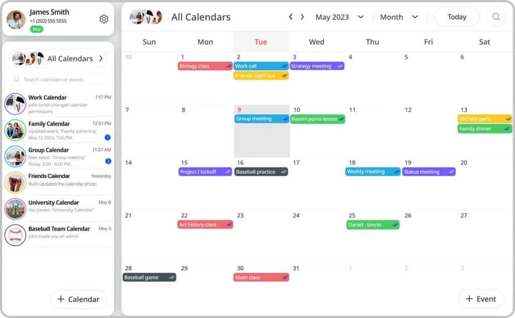 GroupCal web main screen