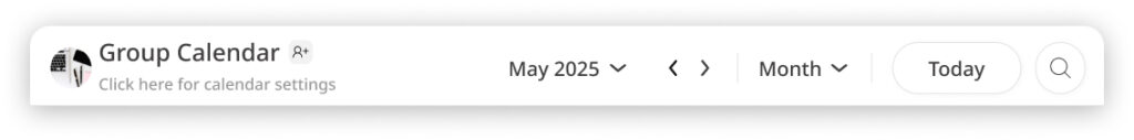 GroupCal web top bar of the calendar view section