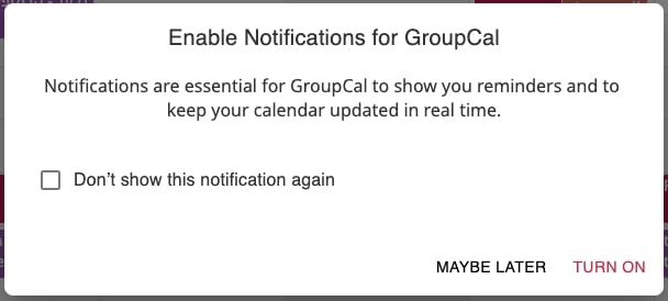 GroupCal onboarding allow notification dialog
