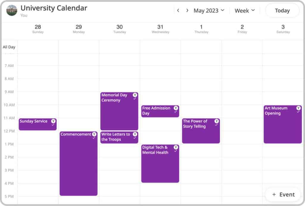 University and student organization group calendar