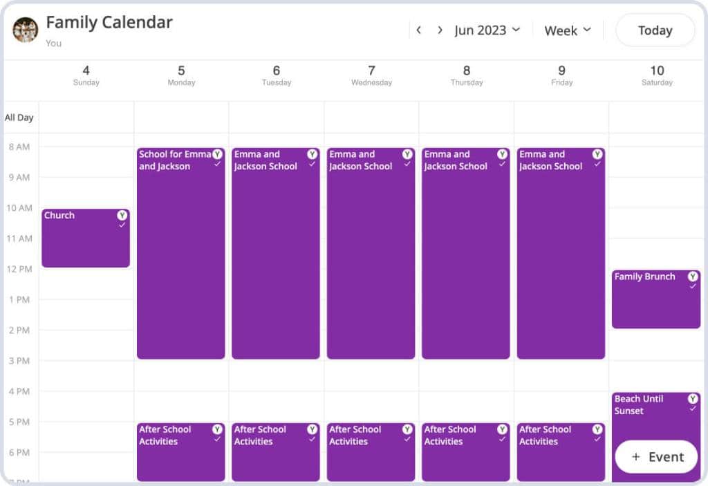Shared calendar for families