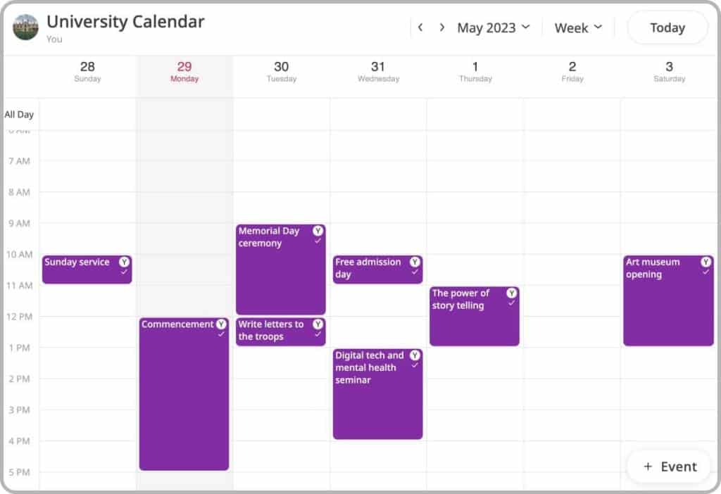 University public calendar