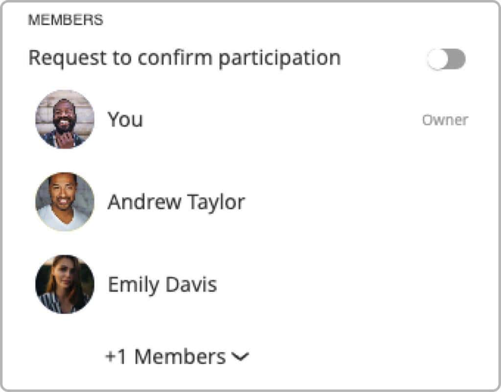 GroupCal event details popup - Members section
