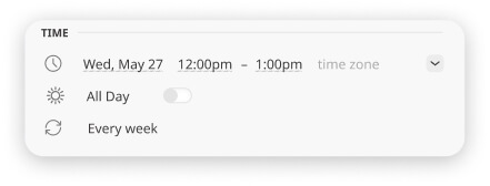 GroupCal event details popup - Time section