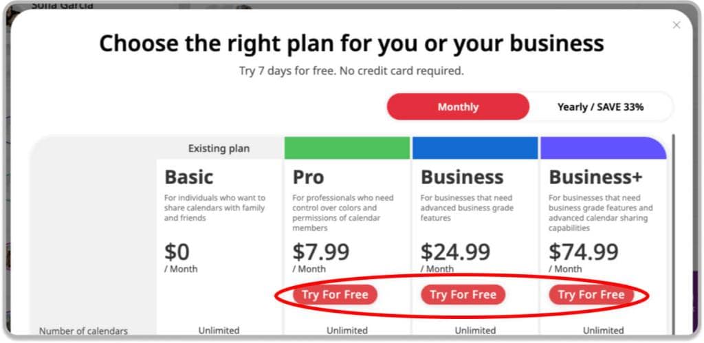 GroupCal Purchase screen - free trial mode