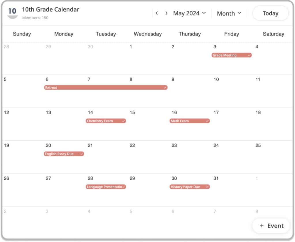 10th grade important deadlines shared calendar