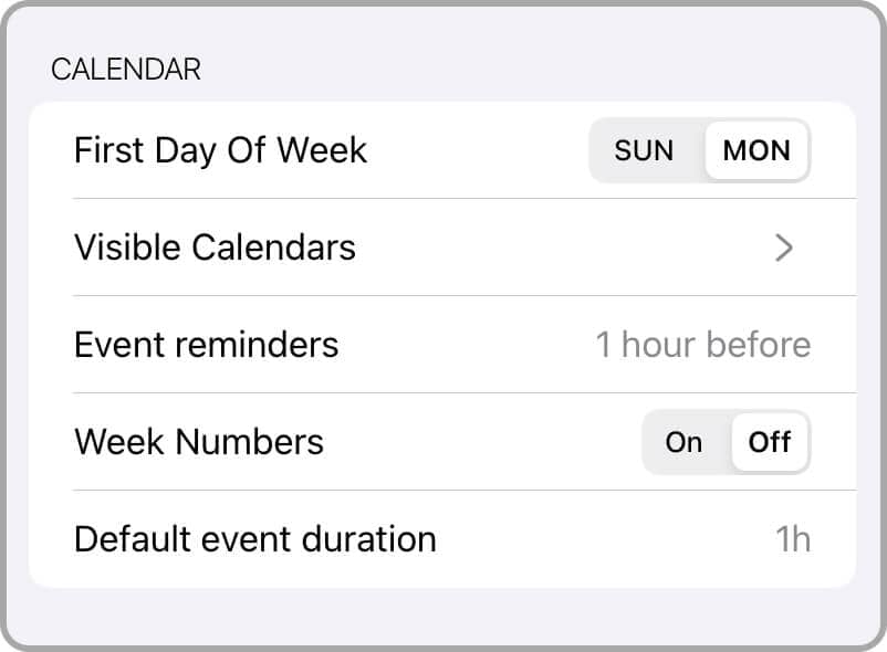 The Calendar section