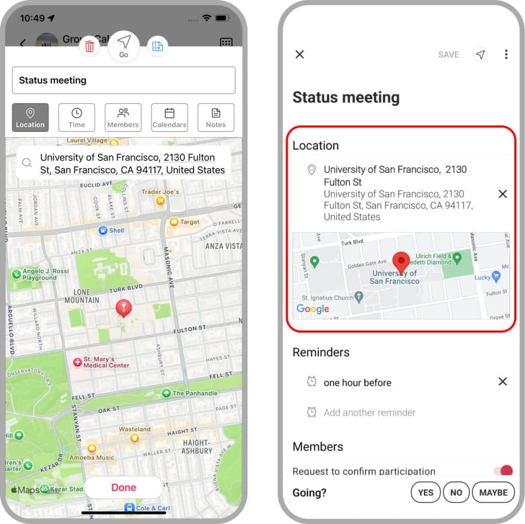The Location section of the Event Details screen