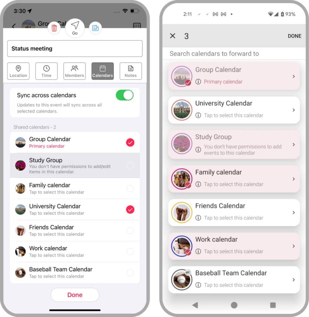 Sync events across calendar screen