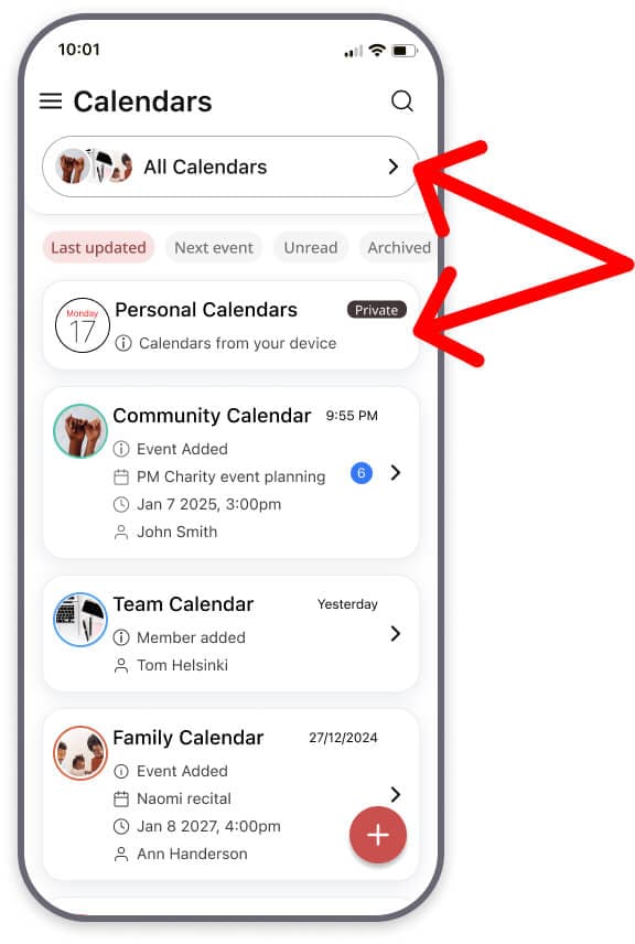 Your personal calendars in GroupCal