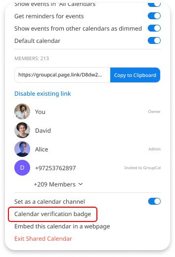 Calendar details popup - apply for a calendar verification badge