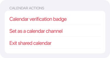 Calendar details screen - Calendar actions section