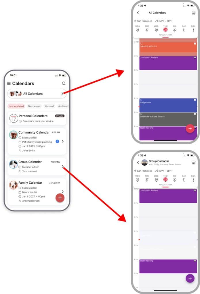 GroupCal Calendar view screen