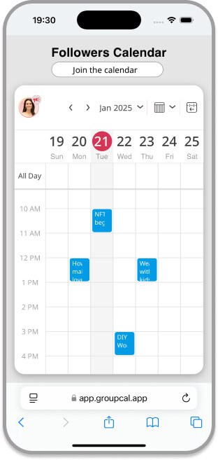The way a GroupCal calendar is shown to people who don't have the app installed