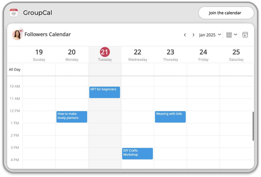 GroupCal calendar open in a view only mode in a web browser when clicking on a calendar link without the app being installed.