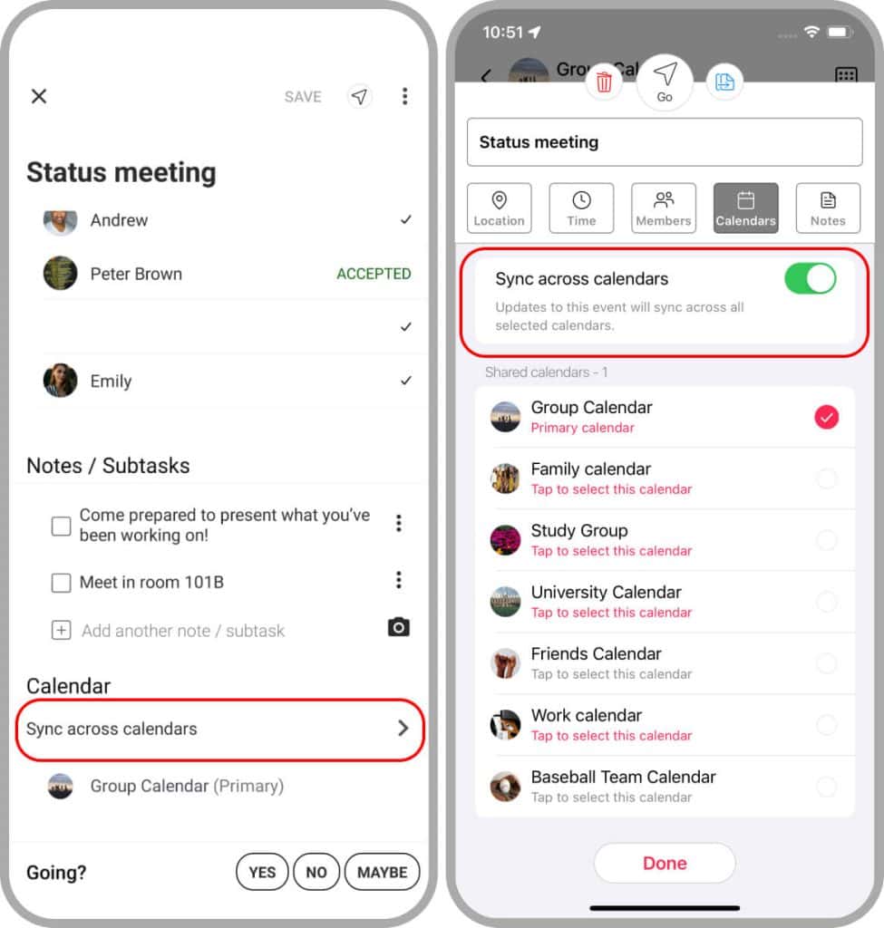 Syncing Events Across Calendars - GroupCal mobile app
