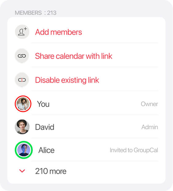 GroupCal - Calendar Details popup - Members section