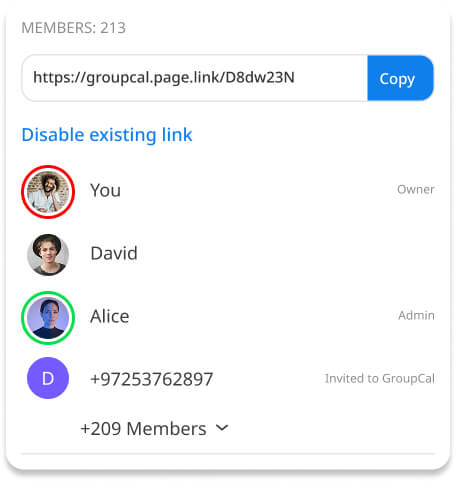 GroupCal - Calendar Details popup - Members section